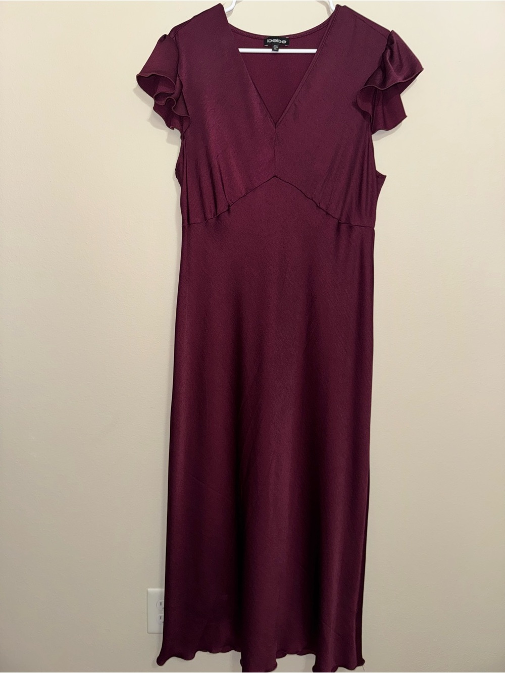 bebe Plum V-Neck Ruffle Sleeve Maxi Dress